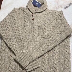 Polo Ralph Lauren Men's Tan Cable Knit Turtleneck Sweater